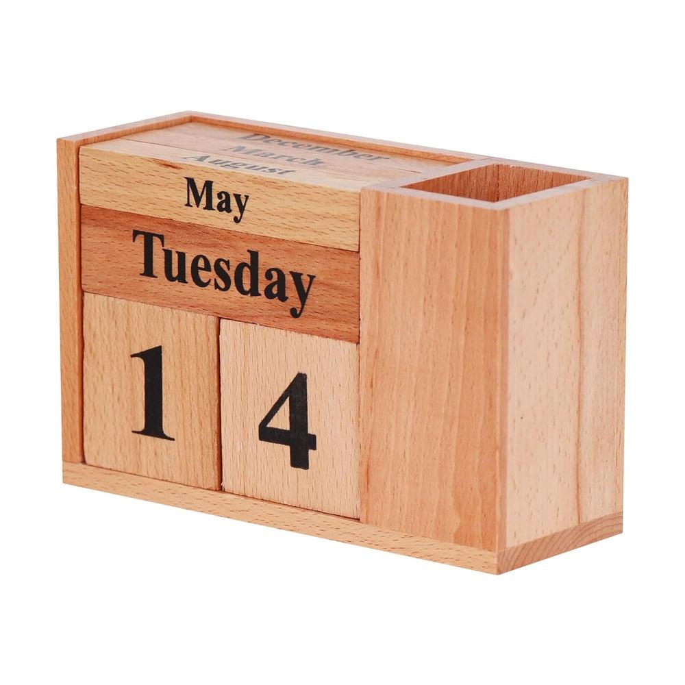 [SKU00010] Zuraiq Large Wooden Desk Calendar with Pen Holder, Imported Pest-Proof Material, Lifetime Use