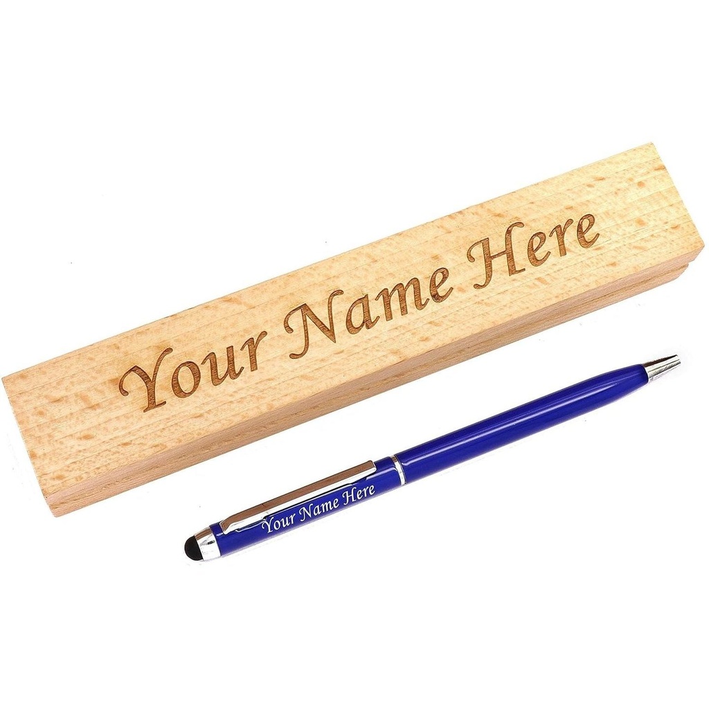[BLUE METAL PEN -] Blue Metal Pen with Stylus & Wooden Box