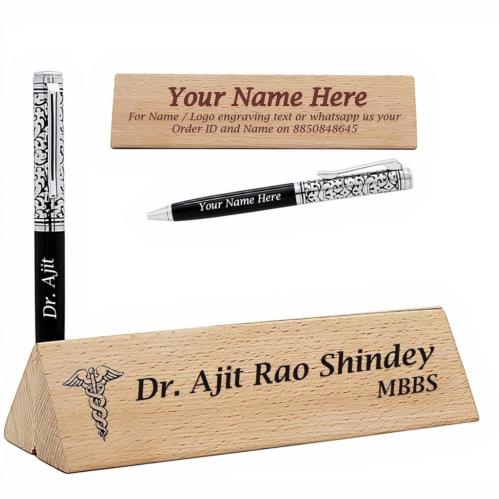 Desk Name Plate with Metal Ball Pen