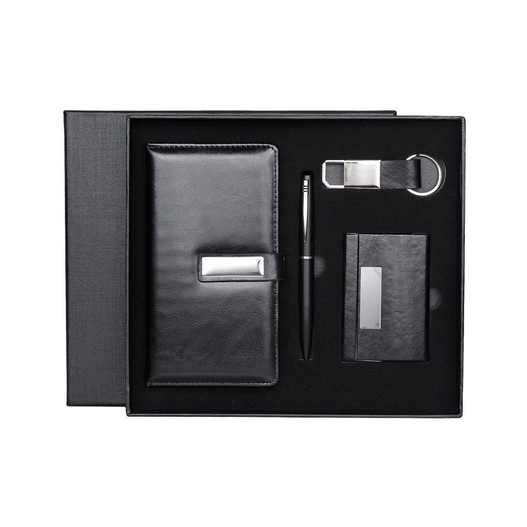 [4 IN 1 PREMIUM -] 4 in 1 Premium Black Gift Set (Pen,Keychain, Diary & Cardholder)