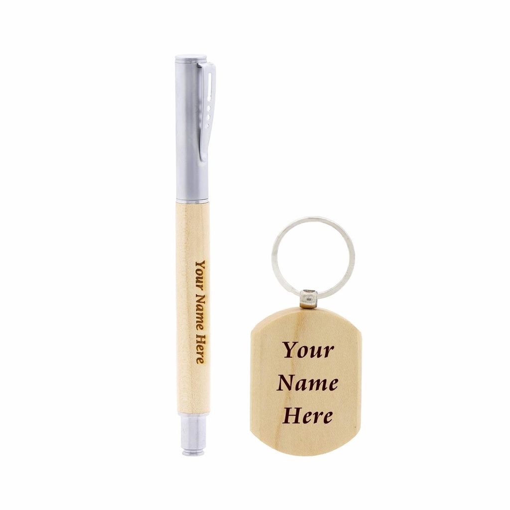 [WOODEN PEN & KE-] Wooden Pen & Keychain Combo in Gift Box
