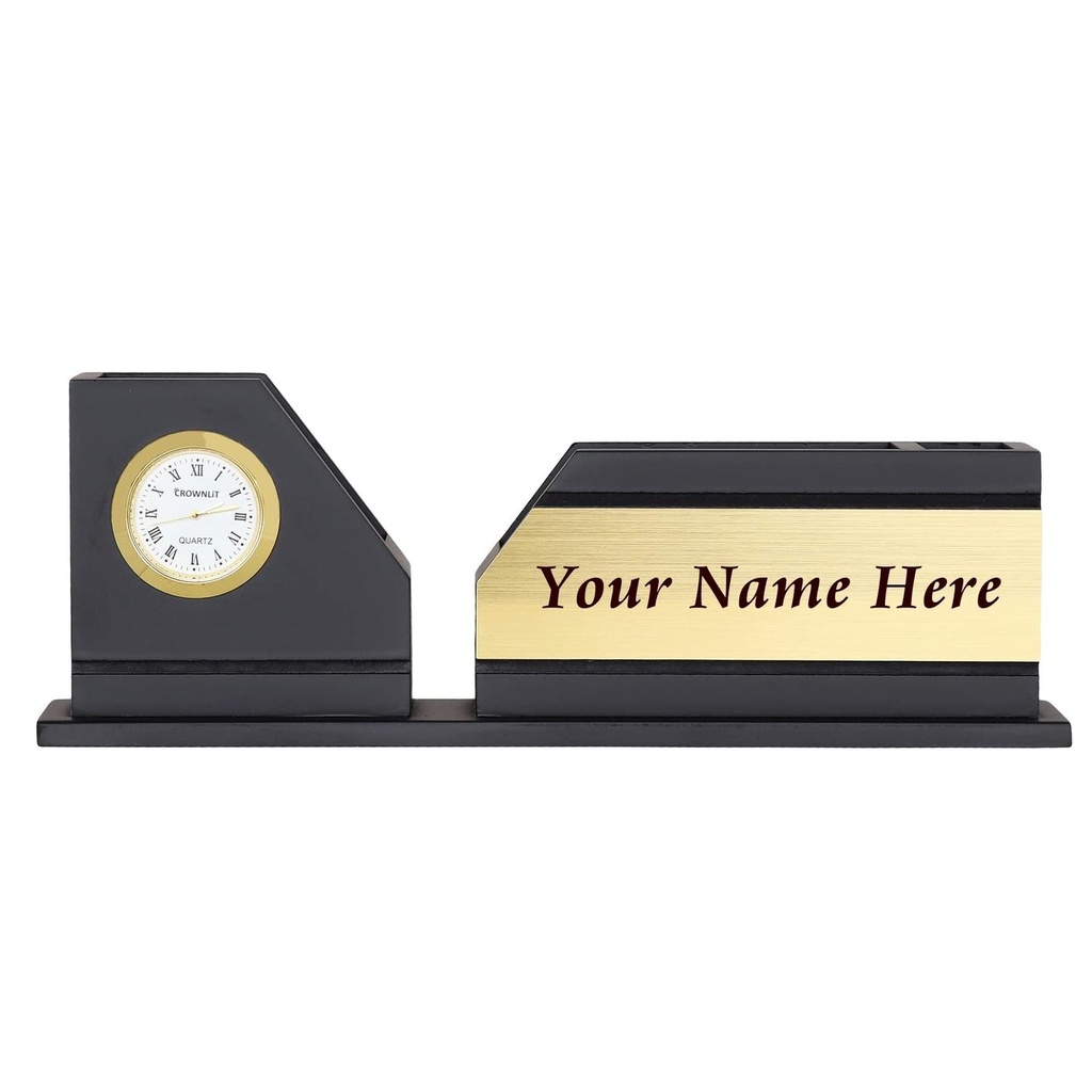 [SKU00055] Desk Organiser with Table Clock, Black & Gold