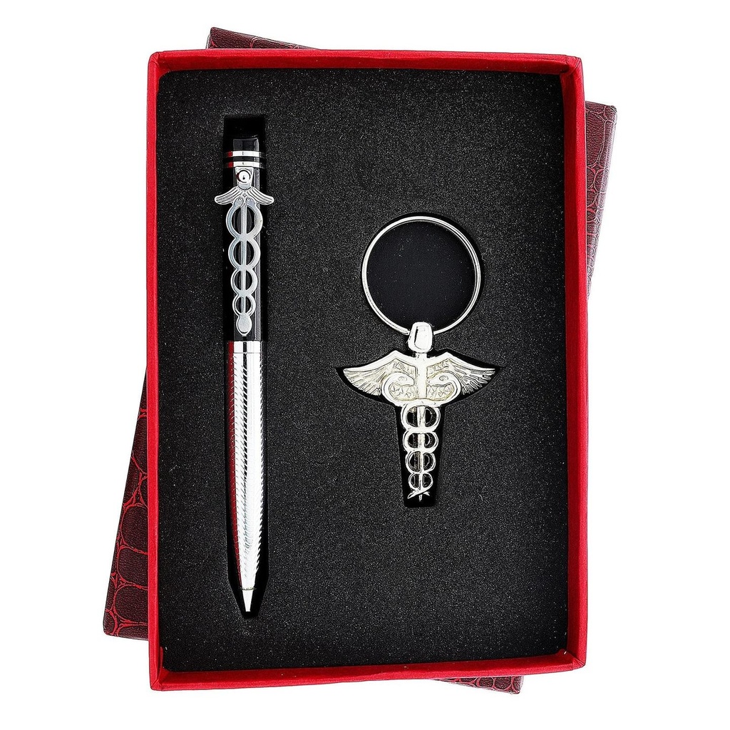 [DOCTOR GIFT SET-] Doctor Gift Set with Metal Pen & Brass Keychain in Medical sign