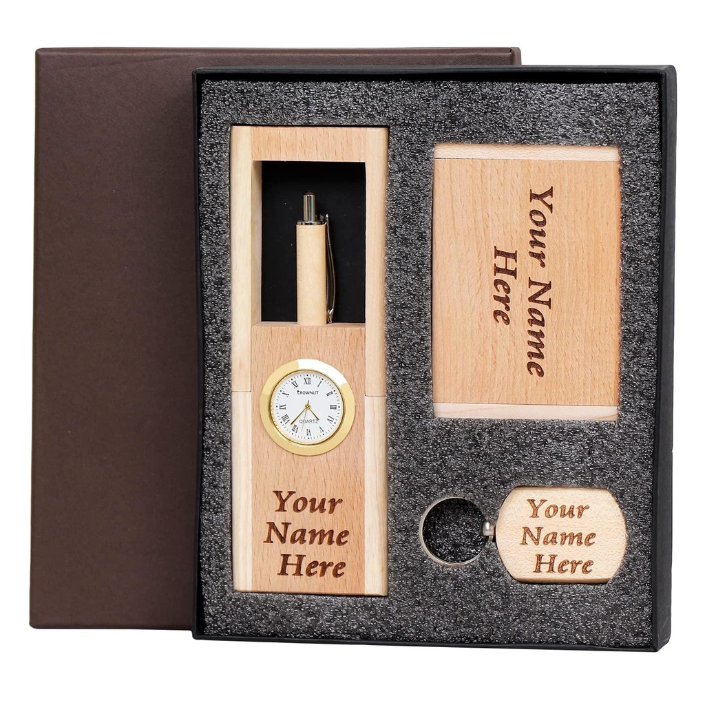 [PERSONALISED WO-] Personalised Wooden Pen, Pen Stand, Keychain & Card Holder Set with your Name Engraved, Personalized Gift