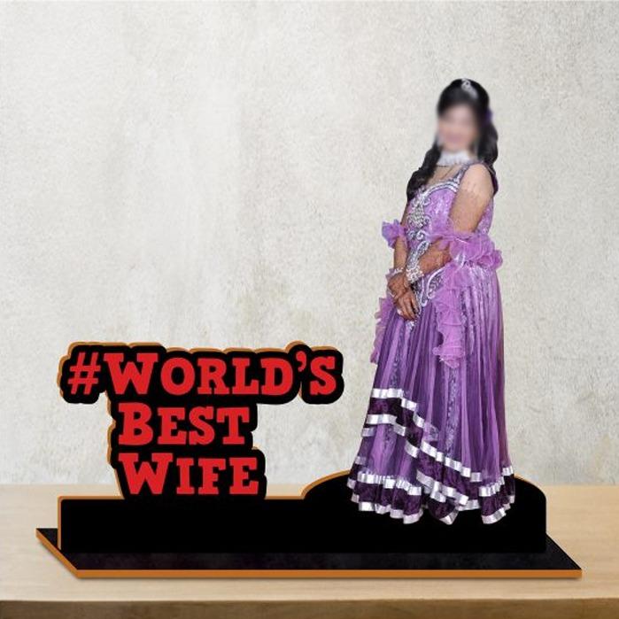 Wooden Photo Standy with Message (World Best Wife) (6x8 inch)