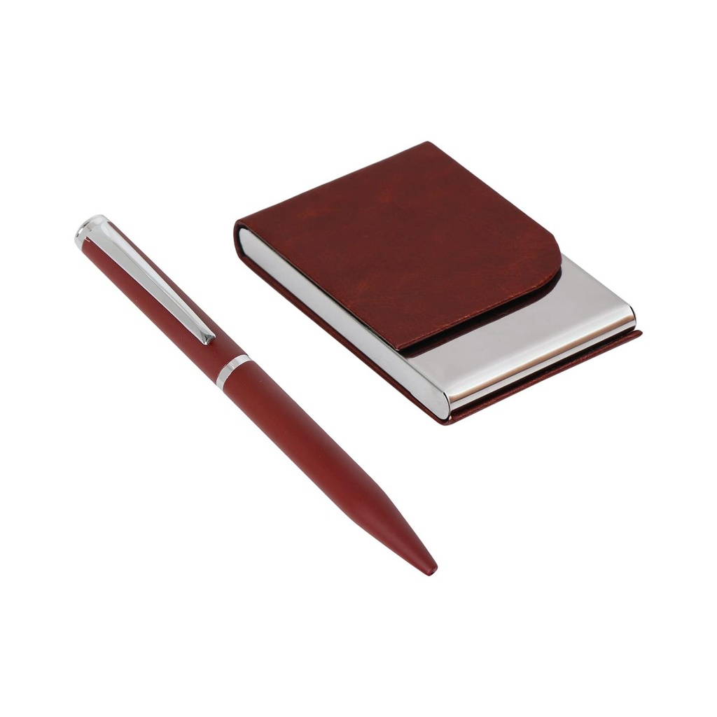 [LEATHER CARDHOL-Color-Black] Leather Cardholder & Pen Set (Black)