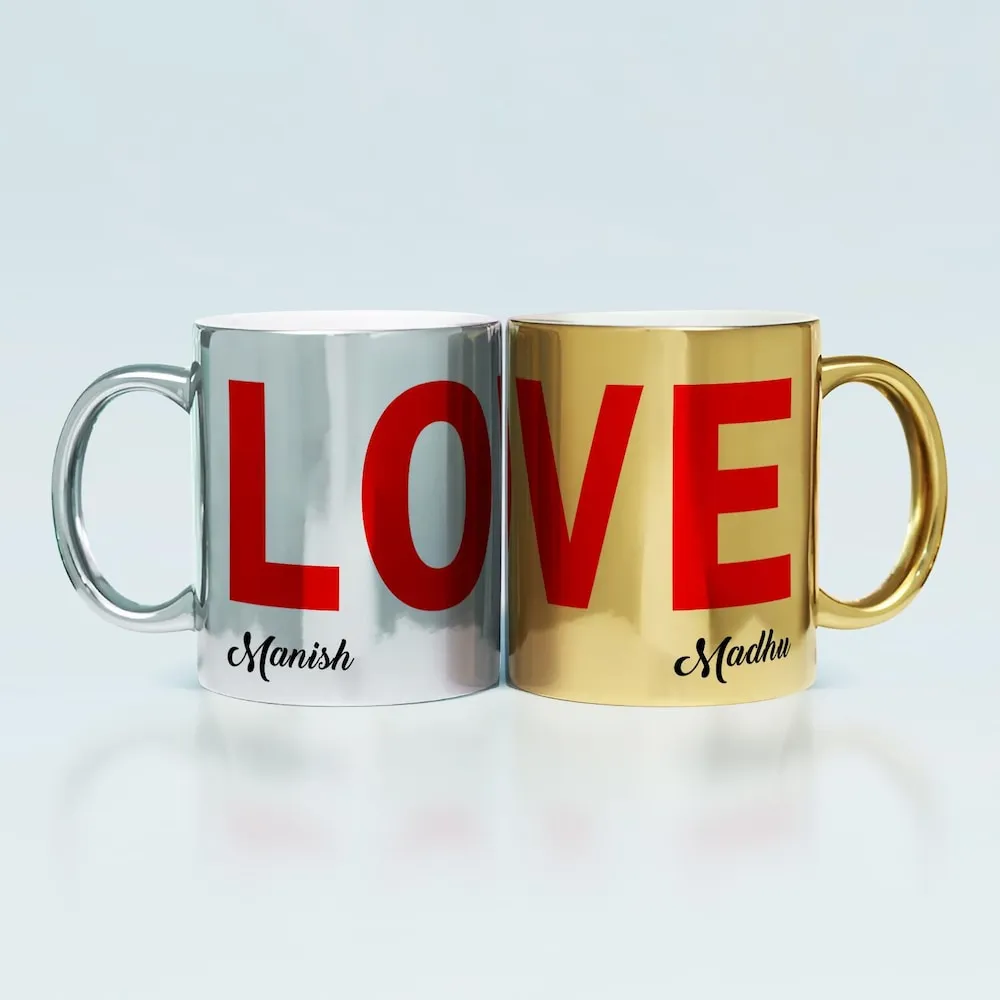[LOVE SILVER AND-] Love Silver And Golden Personalized Couple Mugs