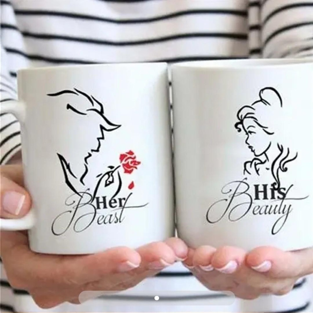 [BEAST AND BEAUT-Inner & Handle Color-White,Handle-Round Handle] Beast And Beauty Mugs (White) (White, Round Handle)