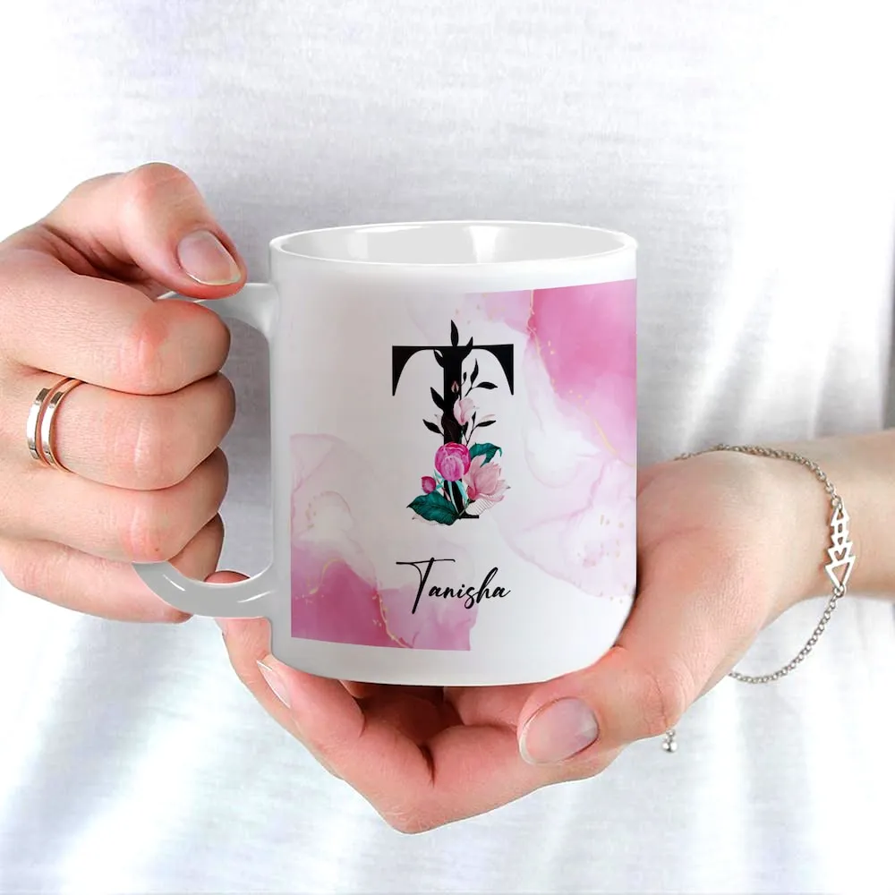 Custom Name Initial Mug (White, Round Handle)
