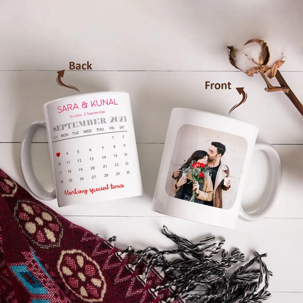 Personalised Calendar Photo Mug (White, Round Handle)