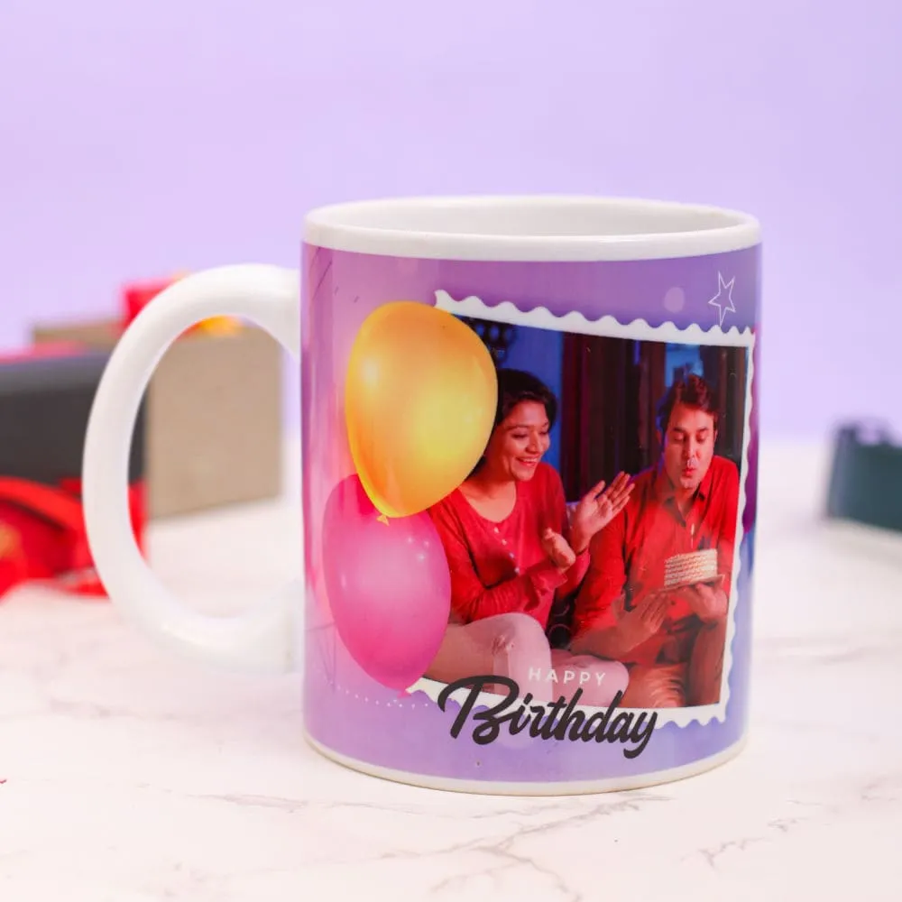 Personalised Happy Birthday Mug (White, Round Handle)