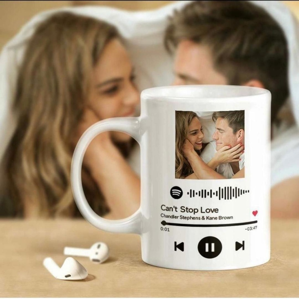 [SPOTIFY CUSTOMI-Inner & Handle Color-White,Handle-Round Handle] Spotify Customised Ceramic Mugs (White, Round Handle)