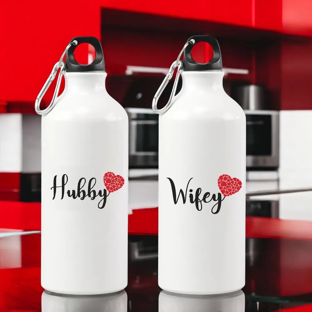[personalisedvalentinehubbyandwifeybottleset] Personalised Valentine Hubby and Wifey Bottle Set