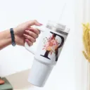 Floral Monogram Handled Tumbler with Straw