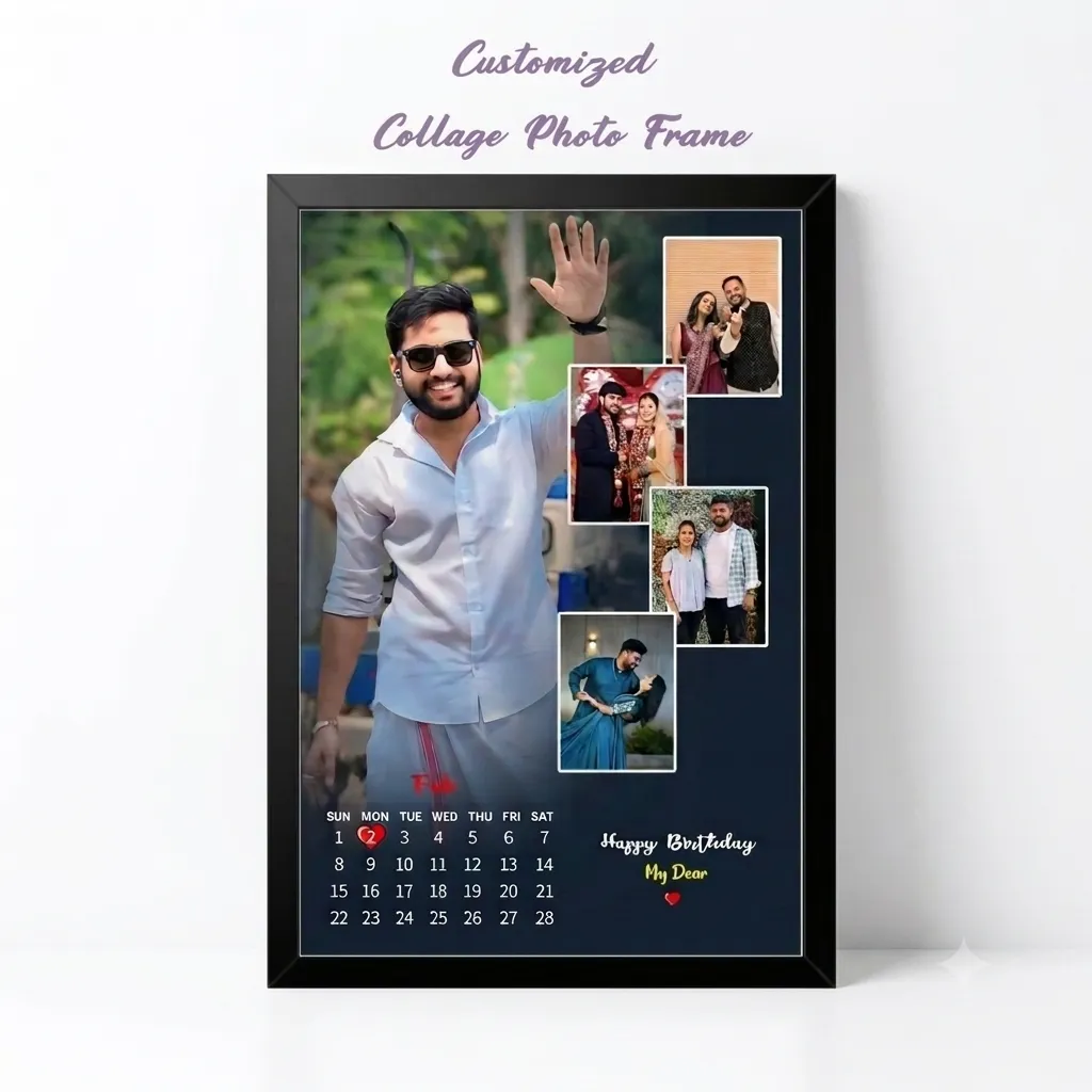 Customised Calendar Collage Photo Frames (1 Big, 4 Small photos) with Message