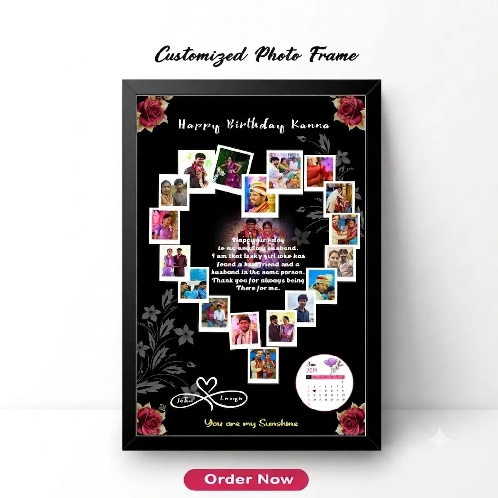 Customised Calendar Heart Collage Photo Frames (1 Big, 18 Small photos) with Message