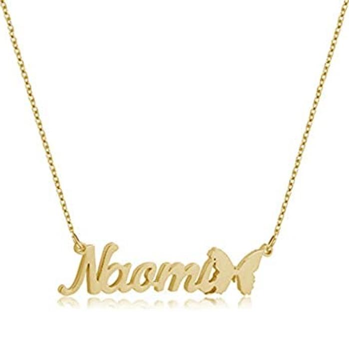 Personalized Customized Name Necklace Brass Pendant Gold or silver-plated for Women and Girls Butterfly Design