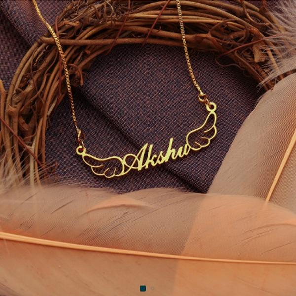 Wings Style Name Necklace for Women's and Girls