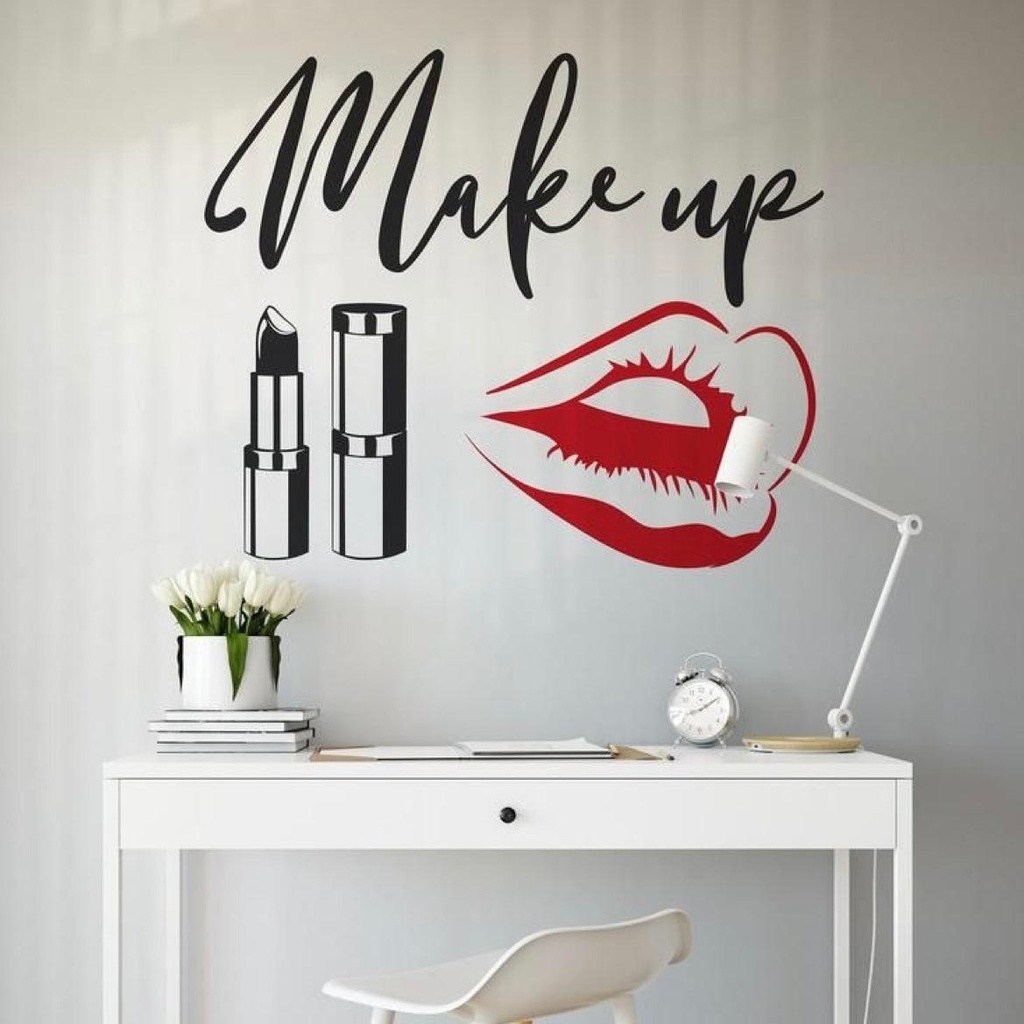 Make Up Wall Art for Salon Black and Red lips (Matt MDF wood)