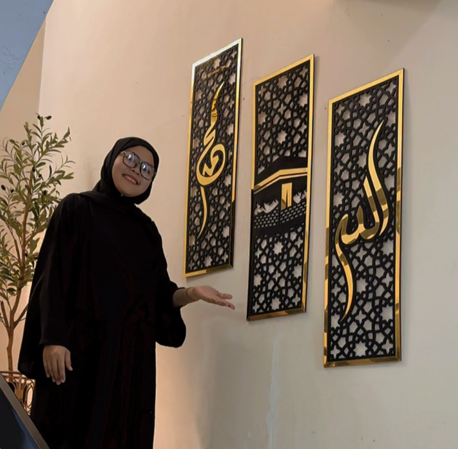[Medium size] Set of 3 Islamic Wall Sceneries – Allah, Muhammad (SAW), and Kaaba Frame Decor for Home & Office (Medium (40x24 inches))