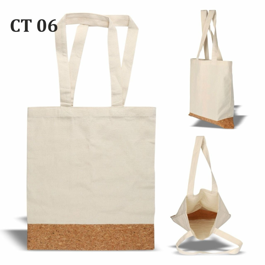 [COTTON CANVAS T-] Cotton Canvas Tote Bag with Cork Base, Long Shoulder Straps, Natural Beige, Pack of 2