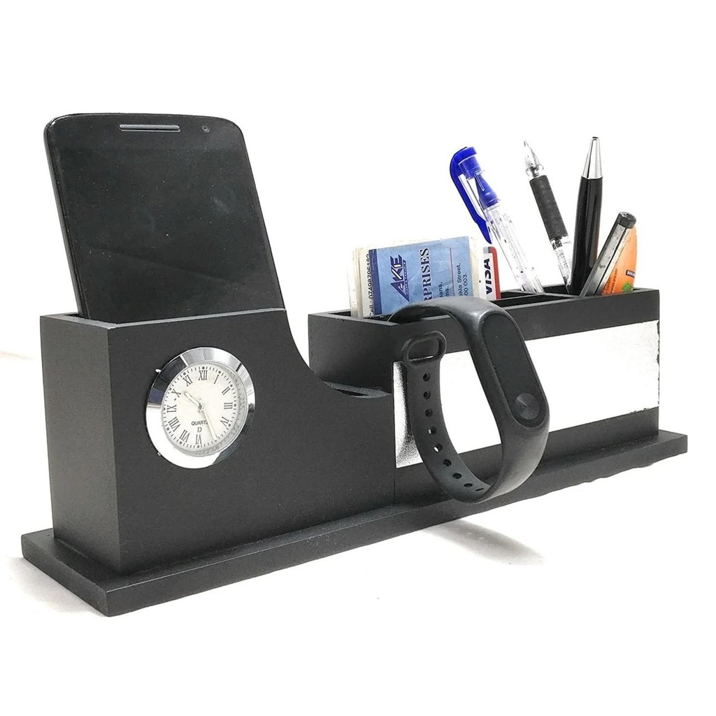 [WOODEN DESK TAB-] Wooden Desk Table Organizer (Black, 28.6x10x7.7cm)