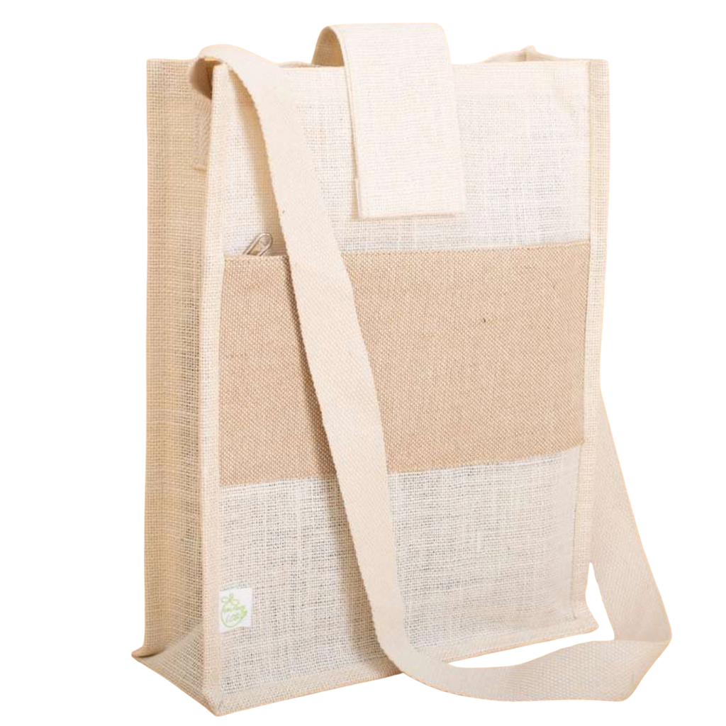 Jute Shoulder Bag with Long Handle, Front Pocket, Pack of 2.