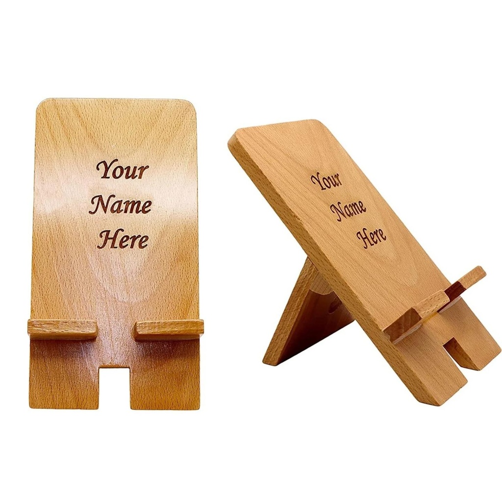 Personalized Wooden Mobile Stand with Name Engraved