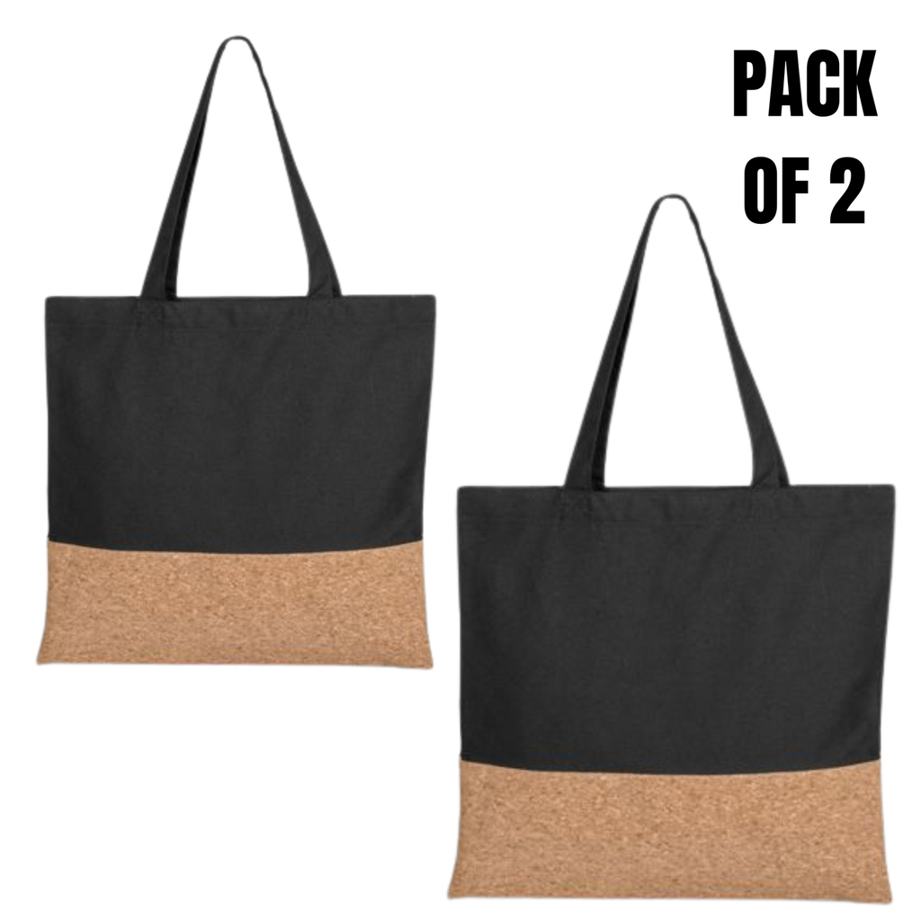 Canvas Tote Bag with Cork Base, 38 x 42 cm, Black, Pack of 2
