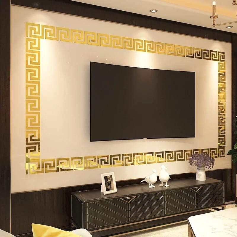 [12 pieces versace Golden] Building Acrylic Border Mirror Decor (Golden, 12 pieces 4x4 inches)