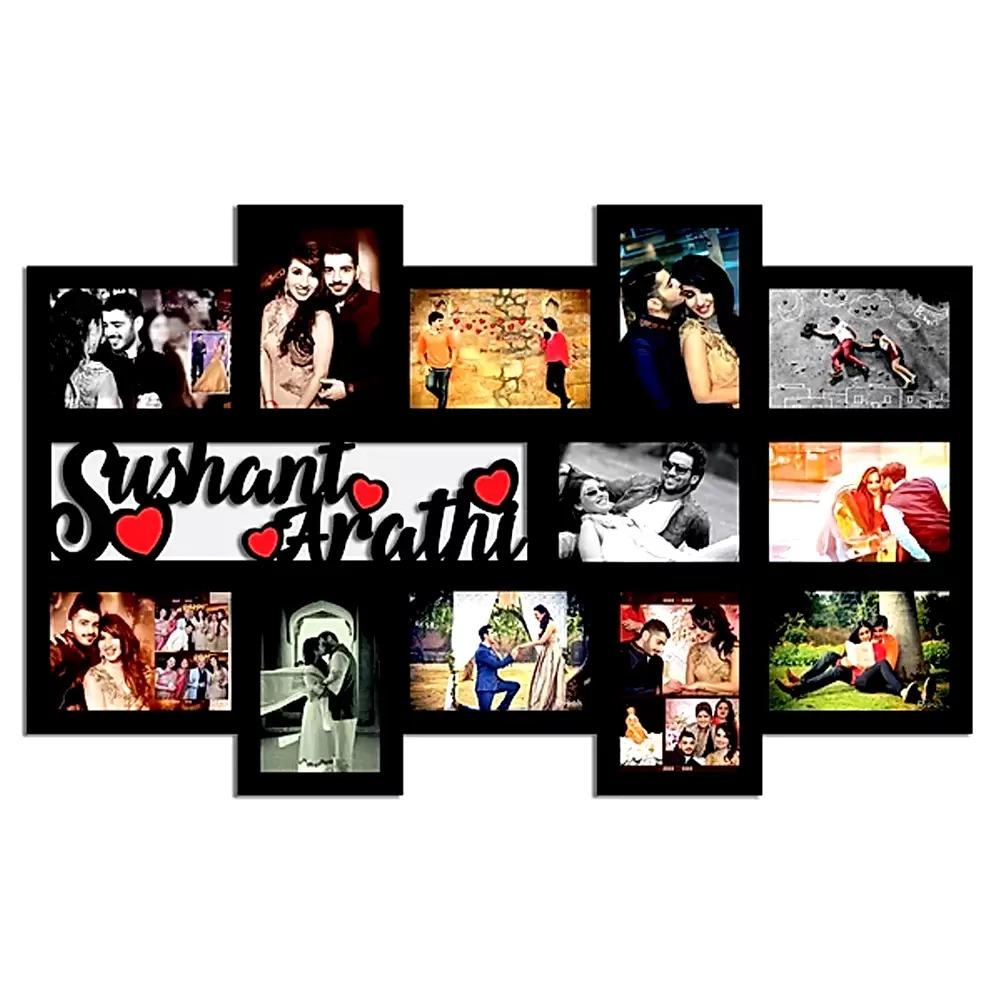 Customized Couple Name Collage MDF Wood Frame (12 Photos)