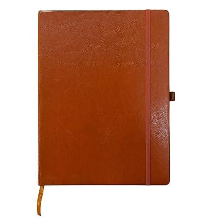 [B5 BROWN LEATHE-] B5 Brown Leather-Look Planner, Monthly Calendar Diary with Elastic Lock, Hardcover Notebook for Office, Journal Writing 6.9 x 9.8inch