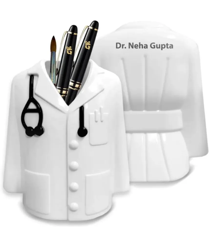 [DOCTOR'S LAB CO-] Doctor's Lab Coat Pen Stand, Personalized White ABS Plastic, 13 x 12 cm