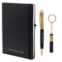Zuraiq Gift Set, Black and Gold Pen with Keychain and Notebook, Customizable Name
