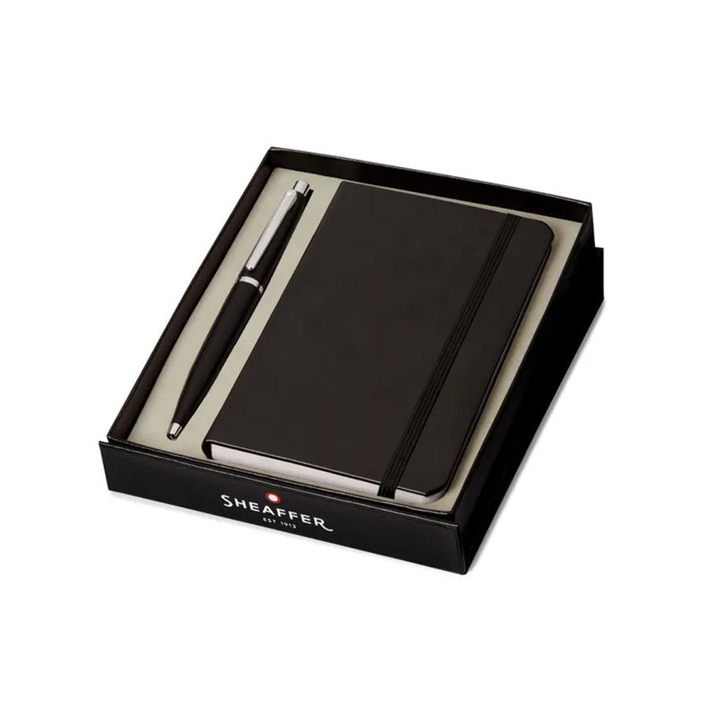 [PERSONALIZED SH-] Personalized Sheaffer Gift Set - VFM Ballpoint Pen with Small Notebook (Matte Black with Chrome Trims)