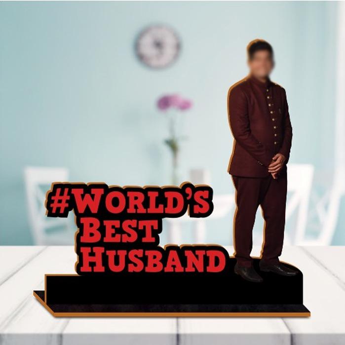 [WOODEN PHOTO ST-Size-10x10 Inch] Wooden Photo Standy with Message (World Best Husband) (10x10 Inch)