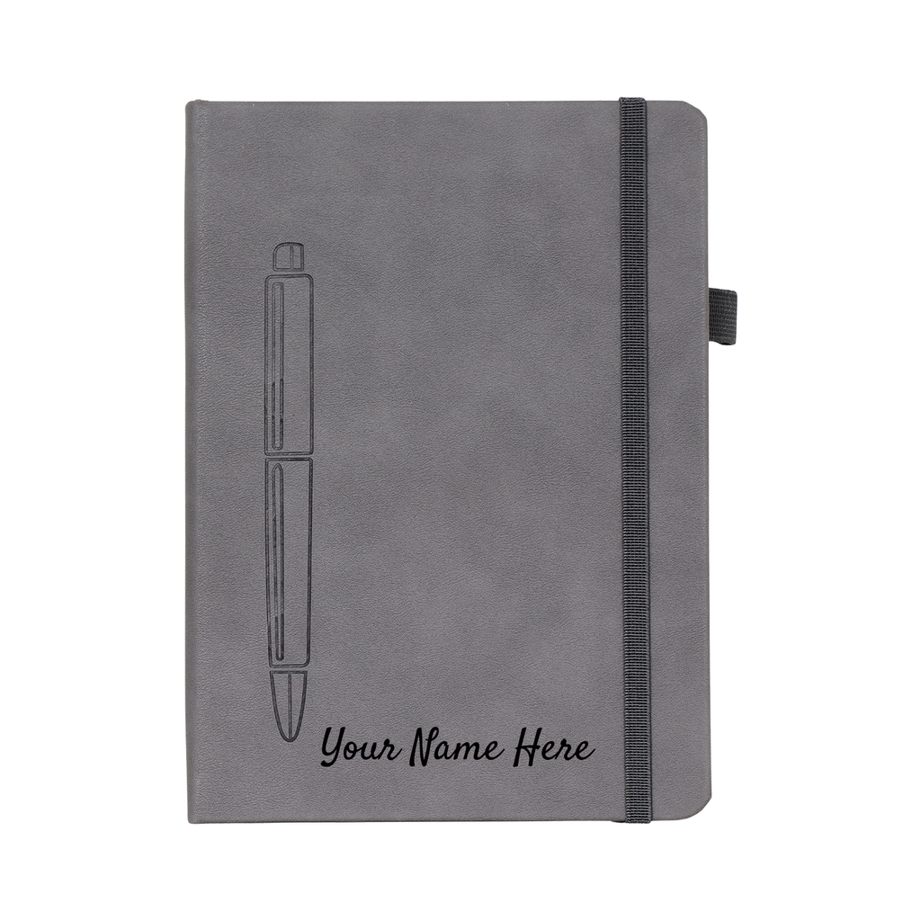 [SKU00008] Zuraiq A5 Grey Diary Notebook with Pen Design, Hardbound Cover, 162 Ruled Pages, Monthly Planner, Pen Holder, Elastic Closure. 21 x 15 cm