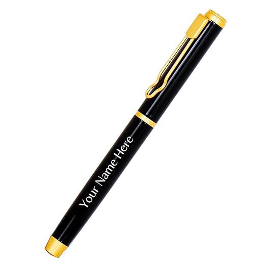 Zuraiq Customizable Metal Pen with Laser Engraving, Black and Gold, Magnetic Cap, Roller Gel Ink